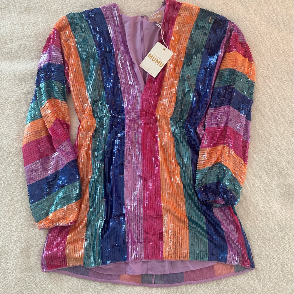 Show Me Your Mumu Kidman Mini Dress Rainbow Sequin